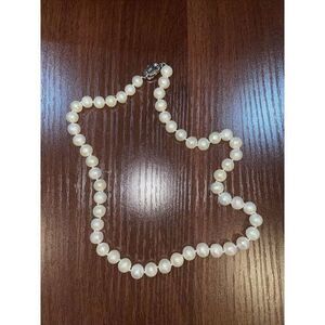 Vintage T 925 Signed White Faux Pearl Strand‎ Necklace 18" Long